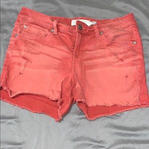 Red denim shorts